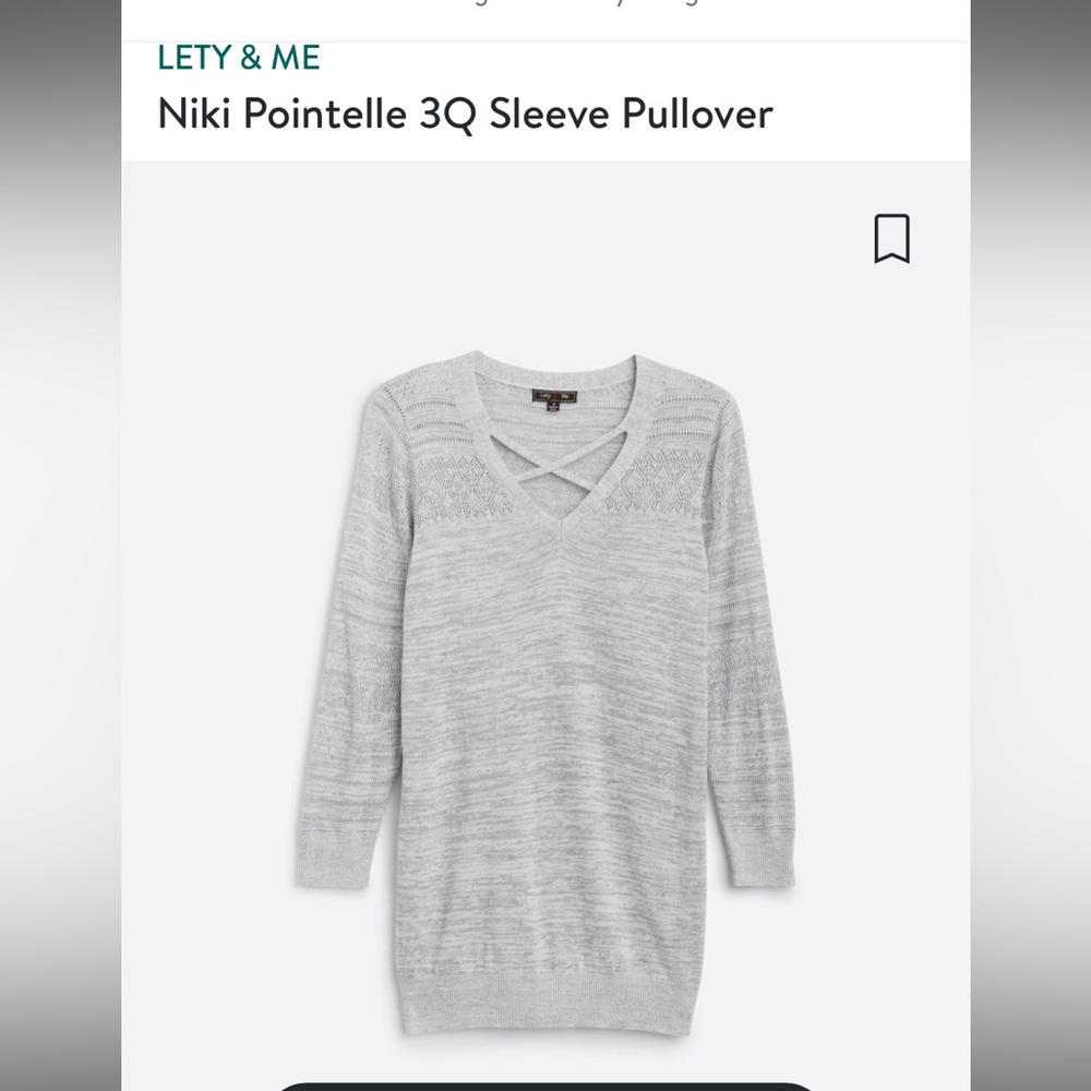 LETY & ME Niki Pointelle 3Q Sleeve Pullover. Women’s Gray sweater.